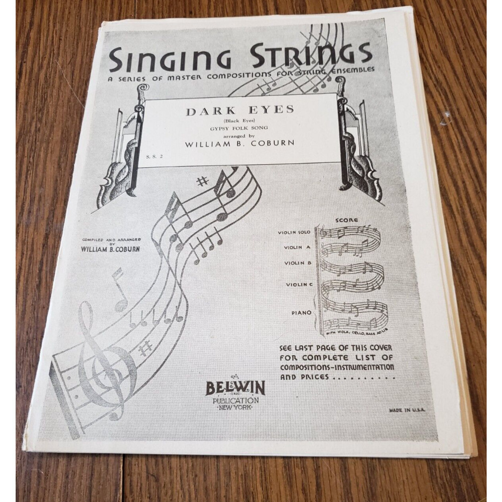 Singing Strings Compositions for String Ensembles Dark Eyes Vintage Sheet Music